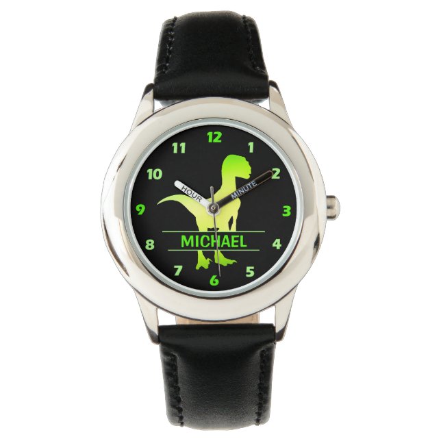 Personalisiert Dinosaur Velociraptor Green Watch Armbanduhr (Vorderseite)