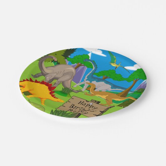 Personalisiert Dinosaurier Geburtstag Pappteller (Schrägansicht)