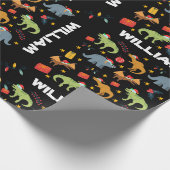 Personalisiert Dinosaurier Weihnachtsmuster Weihna Geschenkpapier (Ecke)