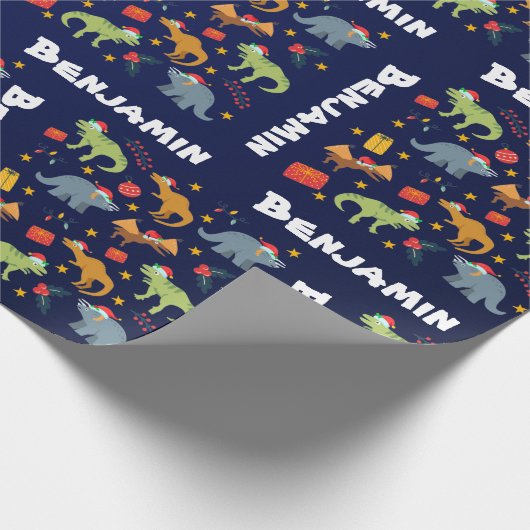 Personalisiert Dinosaurier Weihnachtsmuster Weihna Geschenkpapier (Ecke)