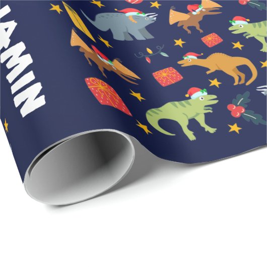 Personalisiert Dinosaurier Weihnachtsmuster Weihna Geschenkpapier (Rolleneckpunkt)