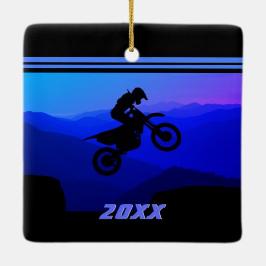 Personalisiert Dirt Bike Motocross Weihnachten Keramikornament (Rückseite)