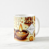 Personalisiert Diwali Diyas & Rangoli Bronze & Gol Kaffeetasse (VorderseiteRechts)