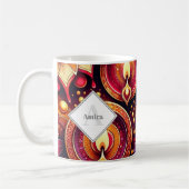 Personalisiert Diwali Lila und Red Diyas & Rangoli Kaffeetasse (Links)
