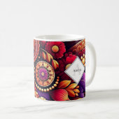 Personalisiert Diwali Lila und Red Rangoli & Diyas Kaffeetasse (VorderseiteRechts)
