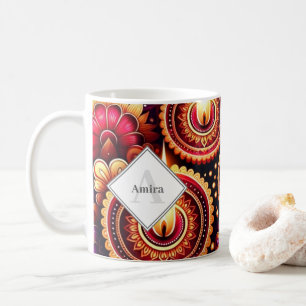 Personalisiert Diwali Red und Lila Rangoli & Diyas Kaffeetasse