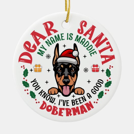 Personalisiert Doberman Pinscher Dog Weihnachtsbau Keramik Ornament (Vorne)
