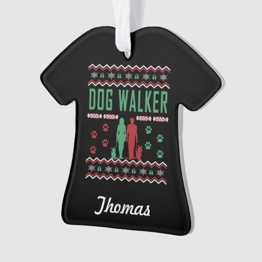 Personalisiert Dog Walker Ugly Christmas Sweater Ornament (Vorderseite)