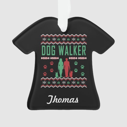Personalisiert Dog Walker Ugly Christmas Sweater Ornament (Vorderseite)