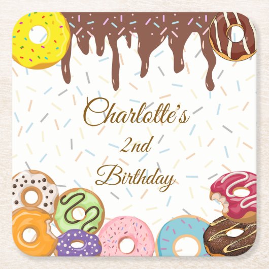Personalisiert Donut-Party Rechteckiger Pappuntersetzer (Vorderseite)