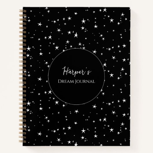 Personalisiert Dream Journal | Schwarz-Weiß-Stars Notizblock (Vorderseite)