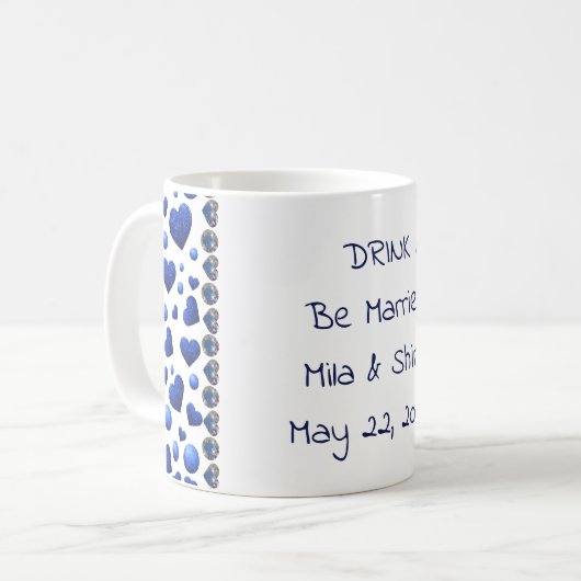 Personalisiert Drink, Blue Glitzer Herz auf whall Kaffeetasse (Vorderseite Links)
