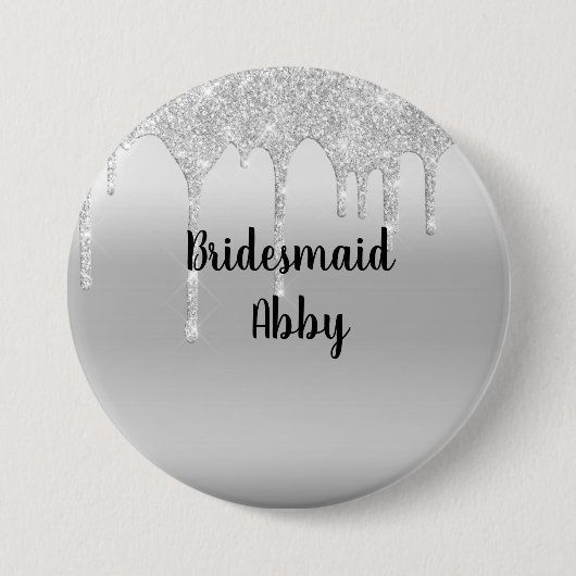 Personalisiert Driving Glitzer Silver Bridesmaid Button (Vorderseite)