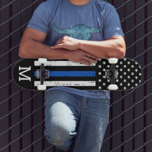 Personalisiert-dünne Blaue-Linie-Flaggenmonogramm- Skateboard