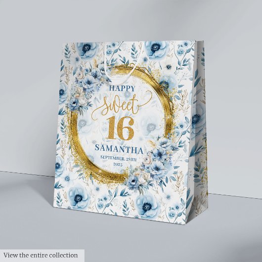 Personalisiert Dusty Blue 16 . Geburtstag Glitzer  Mittlere Geschenktüte