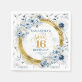 Personalisiert Dusty Blue 16 . Geburtstag Gold Gli Serviette (Vorderseite)