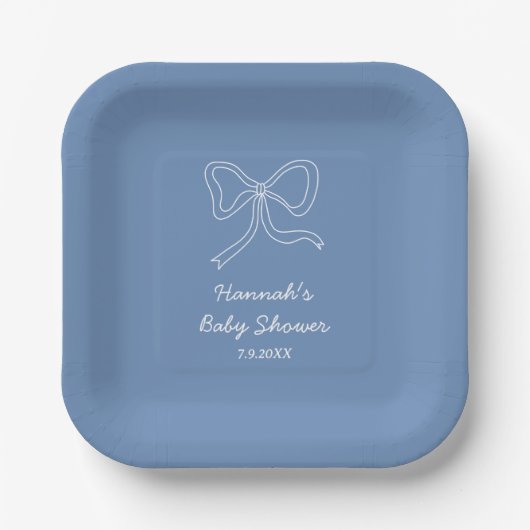 Personalisiert Dusty Blue Baby Duschpapier Teller (Vorderseite)