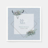 Personalisiert Dusty Blue Boho Mr. Wedding Serviette (Vorderseite)