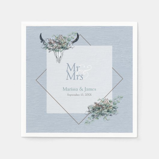 Personalisiert Dusty Blue Boho Mr. Wedding Serviette (Vorderseite)