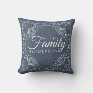 Personalisiert Dusty Blue Elegante Familienname Mo Kissen