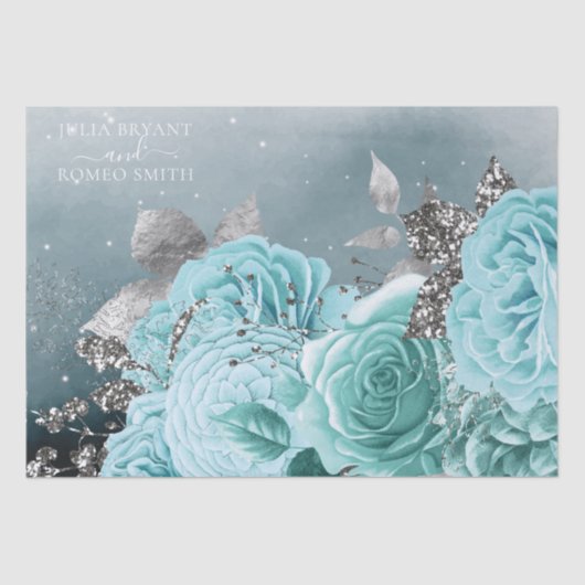 Personalisiert Dusty Blue Floral Wedding Seidenpapier (Vorderseite)