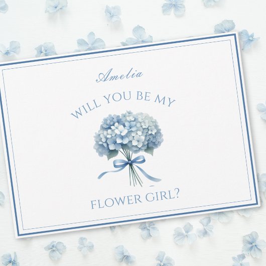 Personalisiert Dusty Blue Hydrangea Bow Flower Gir Karte