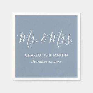 Personalisiert Dusty Blue Mr. and Mrs Wedding Serviette