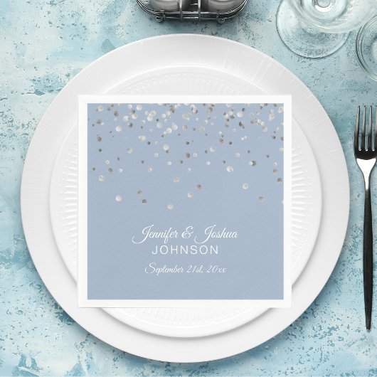 Personalisiert Dusty BLUE Silver Confetti Wedding Serviette