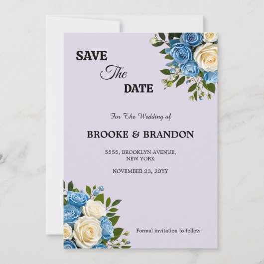 Personalisiert Dusty Blue und Elfenbein Save The Date (Vorderseite)