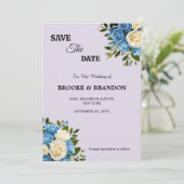 Personalisiert Dusty Blue und Elfenbein Save The Date (Stehend Vorderseite)