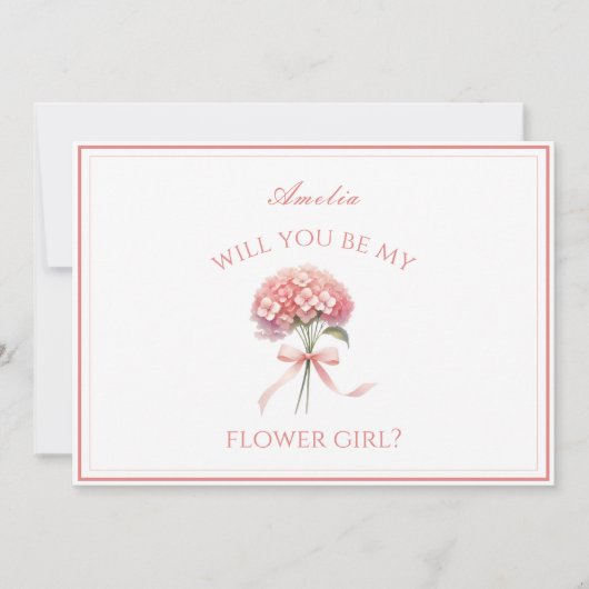 Personalisiert Dusty Rose Hydrangea Bow Flower Gir Karte (Vorderseite)