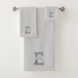 Personalisiert E Initial Silver Monogram Ihr Name Badhandtuch Set