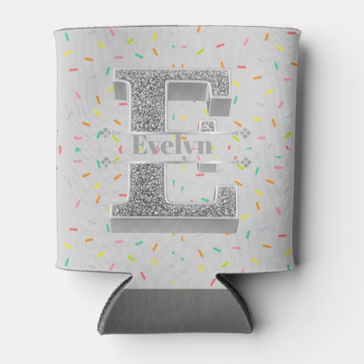 Personalisiert E Initial Silver Monogram Ihr Name Dosenkühler (Vorderseite)