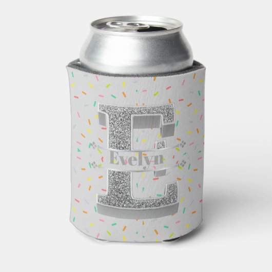 Personalisiert E Initial Silver Monogram Ihr Name Dosenkühler (Kanne Rückseite)