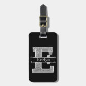 Personalisiert E Initial Silver Monogram Ihr Name Gepäckanhänger (Vorderseite vertikal)