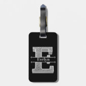 Personalisiert E Initial Silver Monogram Ihr Name Gepäckanhänger (Rückseite vertikal)