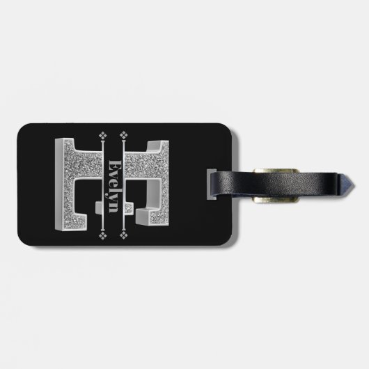 Personalisiert E Initial Silver Monogram Ihr Name Gepäckanhänger (Rückseite horizontal)