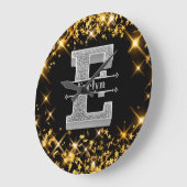 Personalisiert E Initial Silver Monogram Ihr Name Große Wanduhr (Winkel)