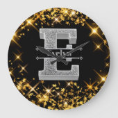 Personalisiert E Initial Silver Monogram Ihr Name Große Wanduhr (Vorderseite)