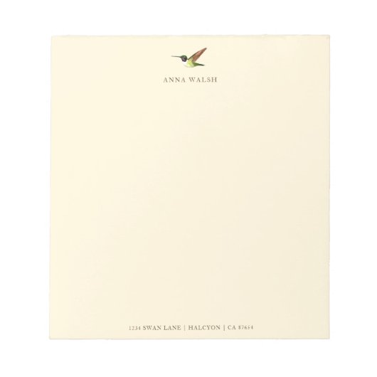 Personalisiert Ecru Hummingbird Notepad Notizblock (Vorderseite)