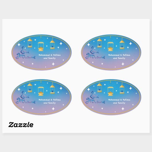 Personalisiert Eid Mubarak Ovaler Aufkleber (Blatt)