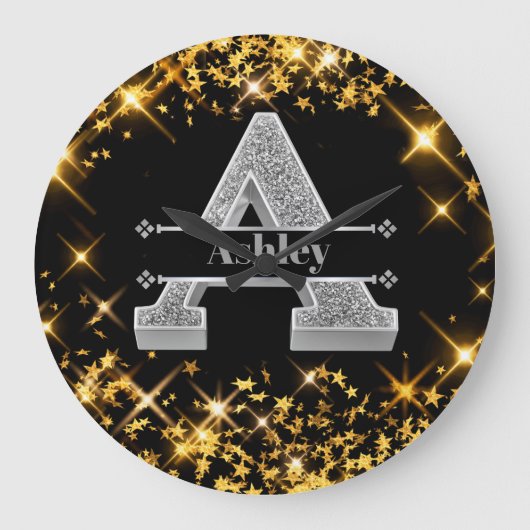 Personalisiert ein erstes Silver Monogramm Ihr Nam Große Wanduhr (Vorderseite)