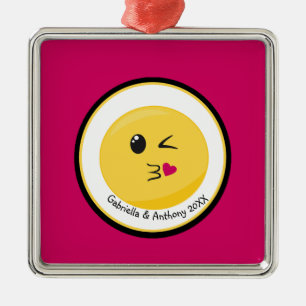 Personalisiert, eine Kuss-Liebe Emoji Verzierung Silbernes Ornament