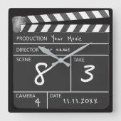 Personalisiert eines Kind-Filmklapperboards Quadratische Wanduhr (Vorderseite)