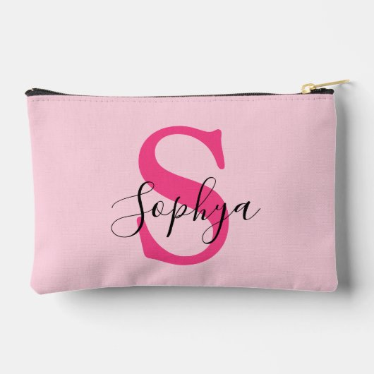 Personalisiert Einfache Hot-Pink-Monogramm Zubehörtasche (Rückseite)