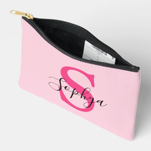 Personalisiert Einfache Hot-Pink-Monogramm Zubehörtasche (Offen)