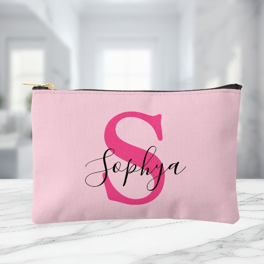 Personalisiert Einfache Hot-Pink-Monogramm Zubehörtasche
