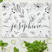 Personalisiert Einfaches Schwarz-weißes Blumenmust Geschirrtuch (Gefaltet)