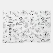 Personalisiert Einfaches Schwarz-weißes Blumenmust Geschirrtuch (Horizontal)