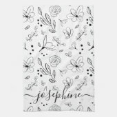 Personalisiert Einfaches Schwarz-weißes Blumenmust Geschirrtuch (Vertikal)